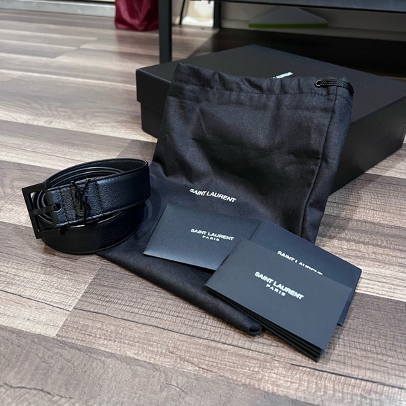 Saint Laurent Cassandre Black Grain Leather Belt size 80 / 32 - Picture 1 of 10